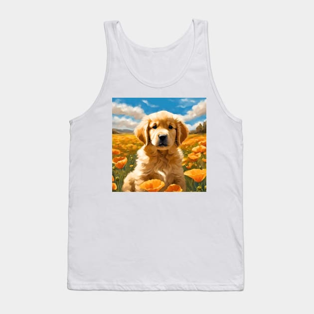 California Poppy Golden Retriever Puppy Tank Top by Doodle and Things